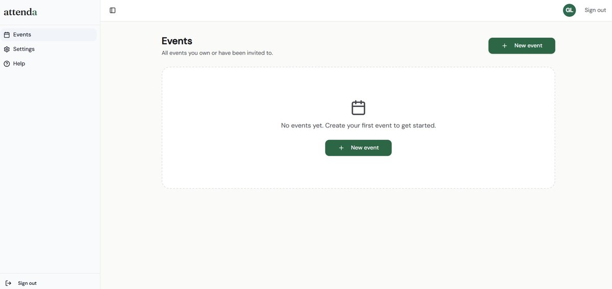 Attenda admin panel showing John Regis with green Checked in badge and Request signature button now active, alongside Jane Doe and John Smith with Check in buttons