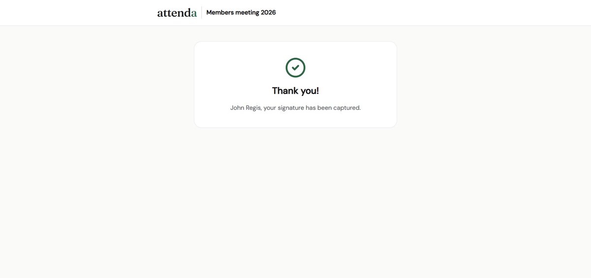 Attenda create a new event modal showing Step 1 of 3 with fields for Event name set to Members meeting 2026, Date 06/10/2026, Location Marriott Hotel London and Timezone Europe/London